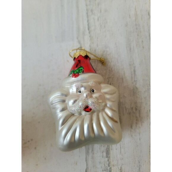 Santa star face glitter blown glass ornament Xmas decor - Picture 1 of 5